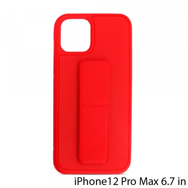 Wholesale PU Leather Hand Grip Kickstand Case with Metal Plate for iPhone 12 Pro Max 6.7 inch (Red)